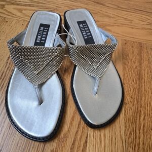 Vintage NWOB Stuart Weitzman Silver Metal Beads and Rhinestones Thong Sandals
